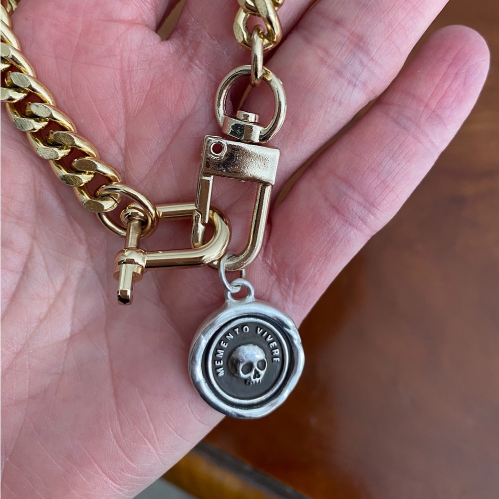 Sterling Silver Wax Seal Skull Charm Necklace ~MEMENTO VIVERE~